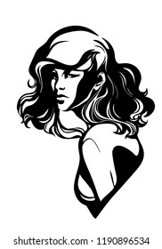 Beautiful brunette woman with middle wavy hair. Hair salon concept. vector illustration isolated. Portrait of a young woman. Glamour Fashion concept.