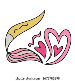 Beautiful brush and hearts. Vector illustration