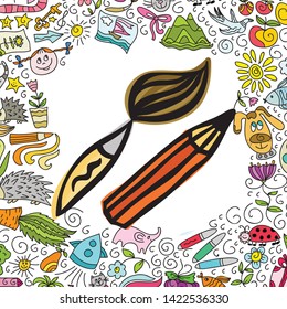 Beautiful brush and pencil. Vector illustration