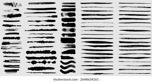 Bela coleção de vetor escovas. Elementos Grunge - traçados de pincel, pincéis de tinta, linhas grunge. Caixa de texto retângulo para redes sociais e rede. vecto