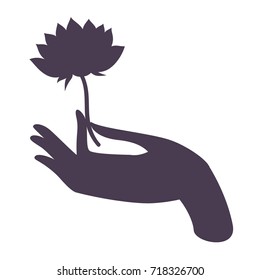 Beautiful Buddha hand holding Lotus flower. Vector isolated silhuette. Good for logo.