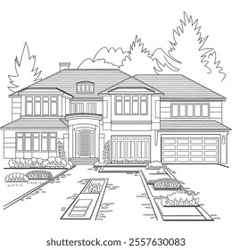 A beautiful building house, coloring page