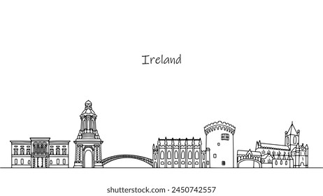 Beautiful buildings and architectural structures of Ireland. Isolated vector on white background for different uses.