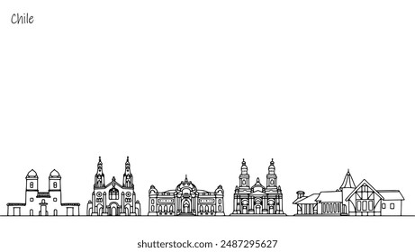 Beautiful buildings and architecture of the American country of Chile. Cityscape in the form of cultural and historical buildings. Vector illustration on the theme of tourism and travel.