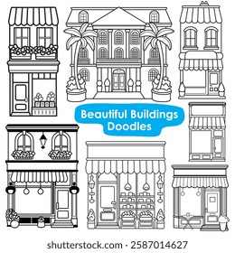 Beautiful Buildings Doodles - Architectural Clipart Vector Set