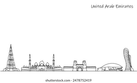 Beautiful buildings of the United Arab Emirates. Panorama of the country's streets. Favorite places for tourists. Vector illustration for different uses.