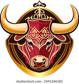 Beautiful bull logo in concise lines and colors Vector