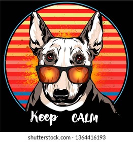 A beautiful bull terrier portrait. Vector illustration with thoroughbred dog. Sketch of the dog for coloring book, t-shirts, tattoo art, design, posters, textiles. Isolated vector illustration.