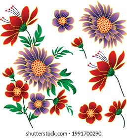 Hermosa ilustración vectorial de conjunto floral