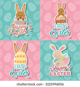 beautiful bunnies and eggs basket happy easter collection