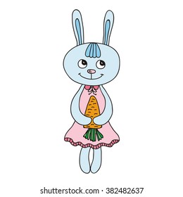 Beautiful bunny with carrot cute cartoon vector illustration
