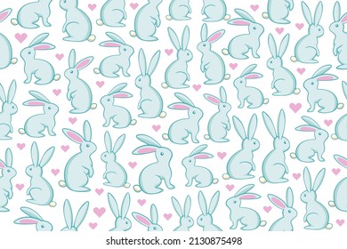 Beautiful bunny pattern, great design for any purposes. Vector fabric seamless pattern. Vector graphic illustration. Holiday background design. Funny vector illustration. Textile, wrapping paper print