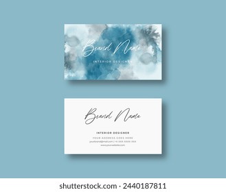 Beautiful business card template with blue watercolor texture