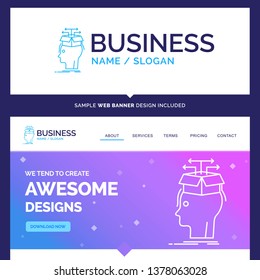 Beautiful Business Concept Brand Name Data, Extraction, Head, Knowledge, Sharing Logo Design And Pink And Blue Background Website Header Design Template. Place For Slogan / Tagline. Exclusive Website 