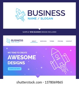 Beautiful Business Concept Brand Name space craft, shuttle, space, rocket, launch Logo Design and Pink and Blue background Website Header Design template. Place for Slogan / Tagline. Exclusive Website