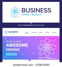Beautiful Business Concept Brand Name Analysis, data, information, research, science Logo Design and Pink and Blue background Website Header Design template. Place for Slogan / Tagline. Exclusive Webs