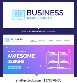 Beautiful Business Concept Brand Name book, education, lesson, study Logo Design and Pink and Blue background Website Header Design template. Place for Slogan / Tagline. Exclusive Website banner and B