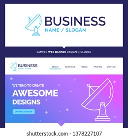 Beautiful Business Concept Brand Name satellite, antenna, radar, space, dish Logo Design and Pink and Blue background Website Header Design template. Place for Slogan / Tagline. Exclusive Website bann