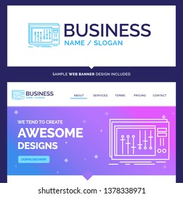 Beautiful Business Concept Brand Name Console, dj, mixer, music, studio Logo Design and Pink and Blue background Website Header Design template. Place for Slogan / Tagline. Exclusive Website banner an