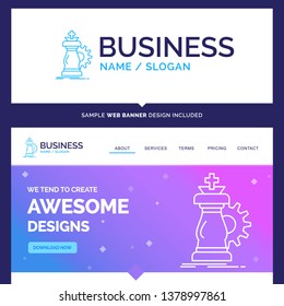 Beautiful Business Concept Brand Name strategy, chess, horse, knight, success Logo Design and Pink and Blue background Website Header Design template. Place for Slogan / Tagline. Exclusive Website ban