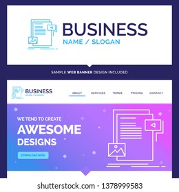Beautiful Business Concept Brand Name data, document, file, media, website Logo Design and Pink and Blue background Website Header Design template. Place for Slogan / Tagline. Exclusive Website banner