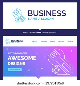 Beautiful Business Concept Brand Name settings, App, installation, maintenance, service Logo Design and Pink and Blue background Website Header Design template. Place for Slogan / Tagline. Exclusive W