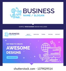 Beautiful Business Concept Brand Name Access, control, monitoring, remote, security Logo Design and Pink and Blue background Website Header Design template. Place for Slogan / Tagline. Exclusive Websi
