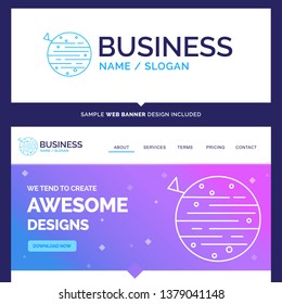 Beautiful Business Concept Brand Name moon, planet, space, squarico, earth Logo Design and Pink and Blue background Website Header Design template. Place for Slogan / Tagline. Exclusive Website banner