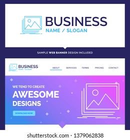 Beautiful Business Concept Brand Name gallery, image, landscape, nature, photo Logo Design and Pink and Blue background Website Header Design template. Place for Slogan / Tagline. Exclusive Website ba