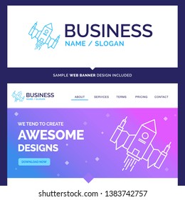 Beautiful Business Concept Brand Name spacecraft, spaceship, ship, space, alien Logo Design and Pink and Blue background Website Header Design template. Place for Slogan / Tagline. Exclusive Website b