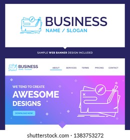 Beautiful Business Concept Brand Name Game, map, mission, quest, role Logo Design and Pink and Blue background Website Header Design template. Place for Slogan / Tagline. Exclusive Website banner and 