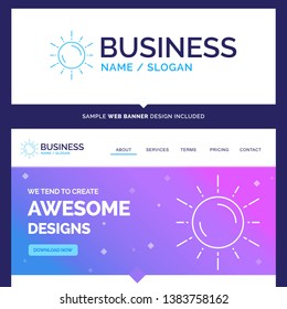 Beautiful Business Concept Brand Name sun, space, planet, astronomy, weather Logo Design and Pink and Blue background Website Header Design template. Place for Slogan / Tagline. Exclusive Website bann