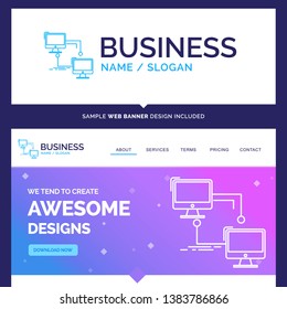 Beautiful Business Concept Brand Name local, lan, connection, sync, computer Logo Design and Pink and Blue background Website Header Design template. Place for Slogan / Tagline. Exclusive Website bann