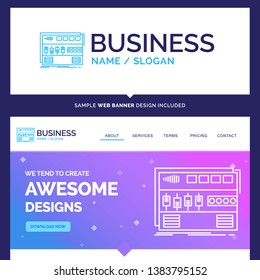 Beautiful Business Concept Brand Name Audio, mastering, module, rackmount, sound Logo Design and Pink and Blue background Website Header Design template. Place for Slogan / Tagline. Exclusive Website 