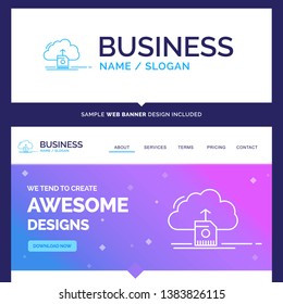 Beautiful Business Concept Brand Name cloud, upload, save, data, computing Logo Design and Pink and Blue background Website Header Design template. Place for Slogan / Tagline. Exclusive Website banner