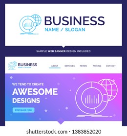 Beautiful Business Concept Brand Name Big, chart, data, world, infographic Logo Design and Pink and Blue background Website Header Design template. Place for Slogan / Tagline. Exclusive Website banner