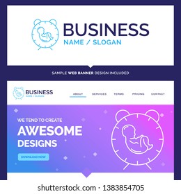 Beautiful Business Concept Brand Name delivery, time, baby, birth, child Logo Design and Pink and Blue background Website Header Design template. Place for Slogan / Tagline. Exclusive Website banner a