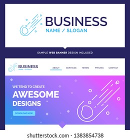 Beautiful Business Concept Brand Name Asteroid, astronomy, meteor, space, comet Logo Design and Pink and Blue background Website Header Design template. Place for Slogan / Tagline. Exclusive Website b