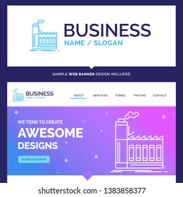 Beautiful Business Concept Brand Name Factory, industrial, industry, manufacturing, production Logo Design and Pink and Blue background Website Header Design template. Place for Slogan / Tagline. Excl