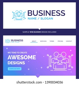 Beautiful Business Concept Brand Name Anthropometry, body, data, human, public Logo Design and Pink and Blue background Website Header Design template. Place for Slogan / Tagline. Exclusive Website ba