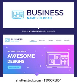 Beautiful Business Concept Brand Name control, equalizer, equalization, sound, studio Logo Design and Pink and Blue background Website Header Design template. Place for Slogan / Tagline. Exclusive Web