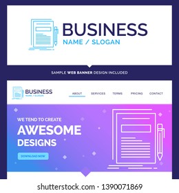 Beautiful Business Concept Brand Name Business, document, file, paper, presentation Logo Design and Pink and Blue background Website Header Design template. Place for Slogan / Tagline. Exclusive Websi