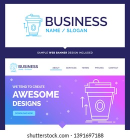 Beautiful Business Concept Brand Name product, promo, coffee, cup, brand marketing Logo Design and Pink and Blue background Website Header Design template. Place for Slogan / Tagline. Exclusive Websit