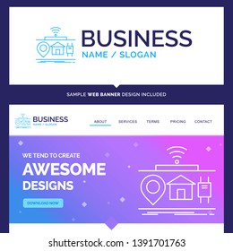 Beautiful Business Concept Brand Name IOT, gadgets, internet, of, things Logo Design and Pink and Blue background Website Header Design template. Place for Slogan / Tagline. Exclusive Website banner a