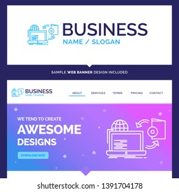 Beautiful Business Concept Brand Name Disc, online, game, publish, publishing Logo Design and Pink and Blue background Website Header Design template. Place for Slogan / Tagline. Exclusive Website ban