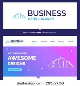 Beautiful Business Concept Brand Name hill, landscape, nature, mountain, scene Logo Design and Pink and Blue background Website Header Design template. Place for Slogan / Tagline. Exclusive Website ba