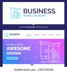 Beautiful Business Concept Brand Name data, transfer, mobile, management, Move Logo Design and Pink and Blue background Website Header Design template. Place for Slogan / Tagline. Exclusive Website ba