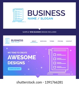 Beautiful Business Concept Brand Name Check, checklist, list, task, to do Logo Design and Pink and Blue background Website Header Design template. Place for Slogan / Tagline. Exclusive Website banner 