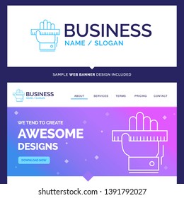 Beautiful Business Concept Brand Name Education, hand, learn, learning, ruler Logo Design and Pink and Blue background Website Header Design template. Place for Slogan / Tagline. Exclusive Website ban