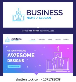 Beautiful Business Concept Brand Name Crown, king, leadership, monarchy, royal Logo Design and Pink and Blue background Website Header Design template. Place for Slogan / Tagline. Exclusive Website ba